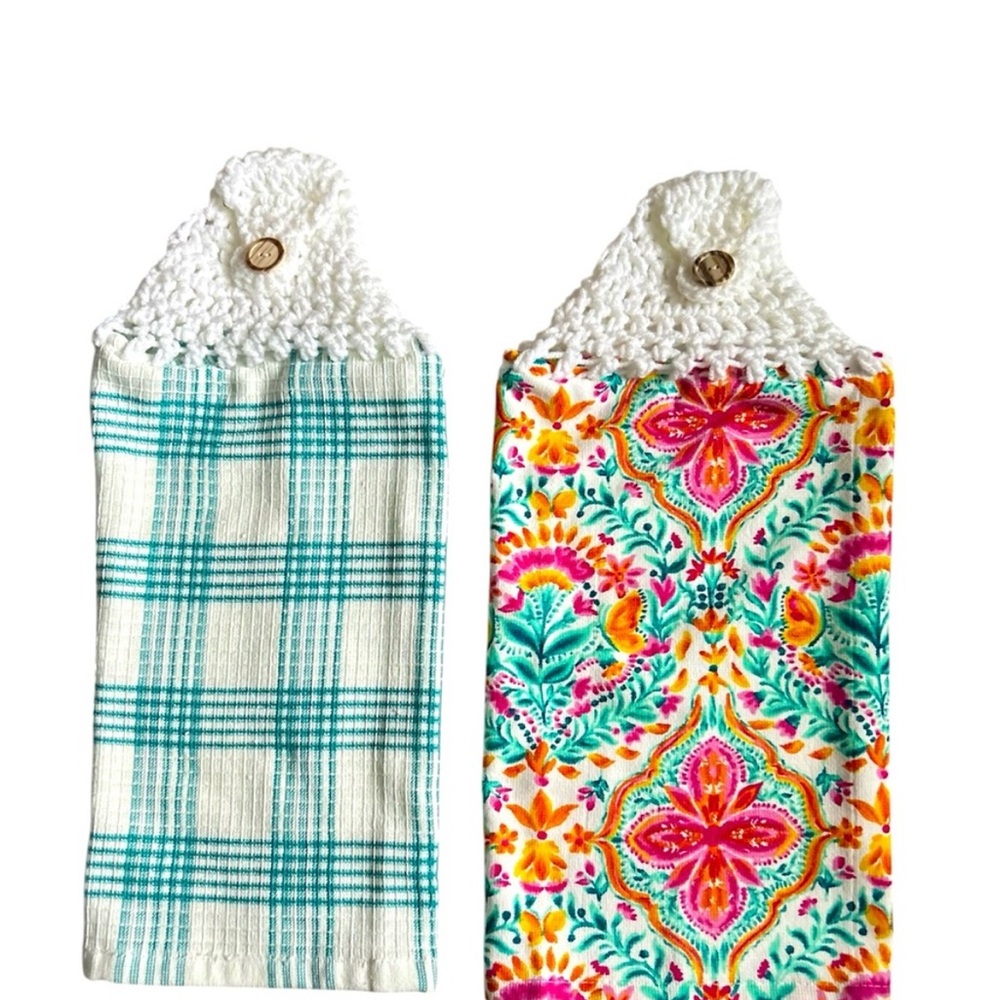Hand Crafted Floral Hanging Kitchen Hand Towels Crochet Top - Picture 11 of 15